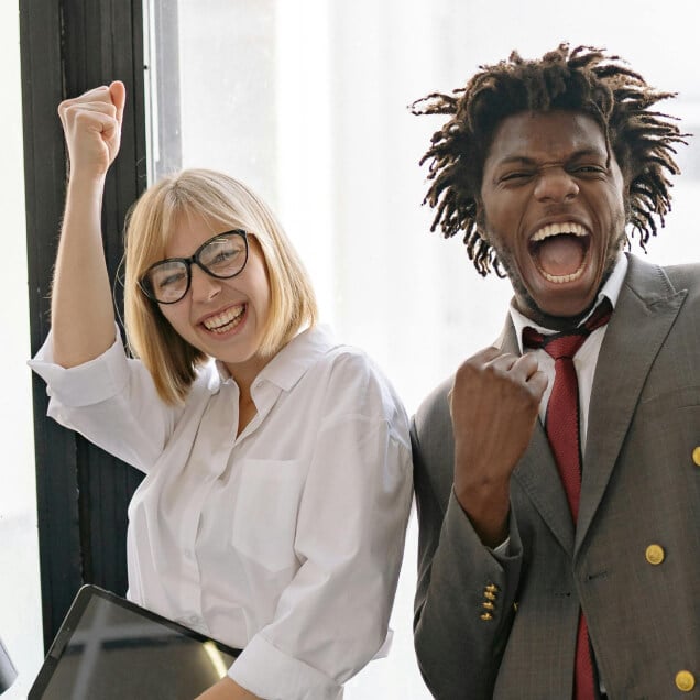 Excited people working